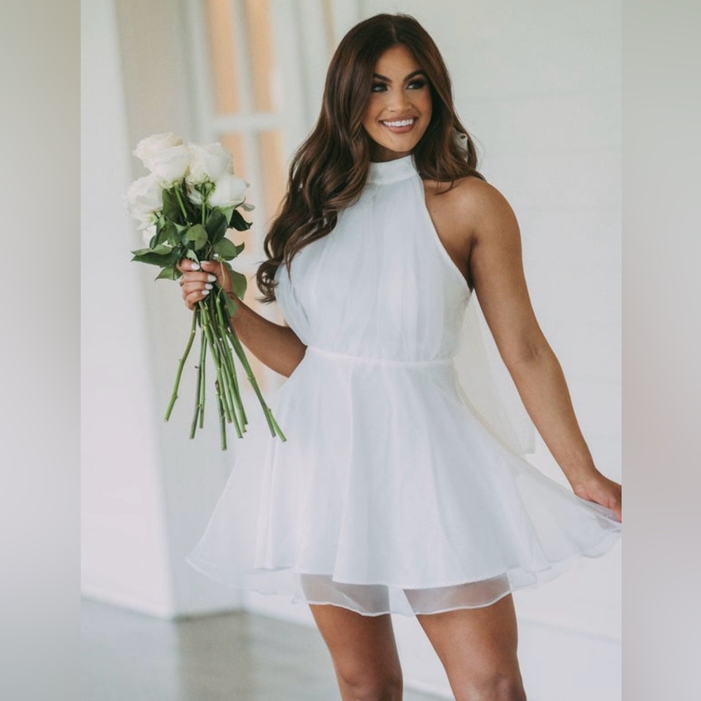 NWT These Three Boutique Halter Organza Dress - White